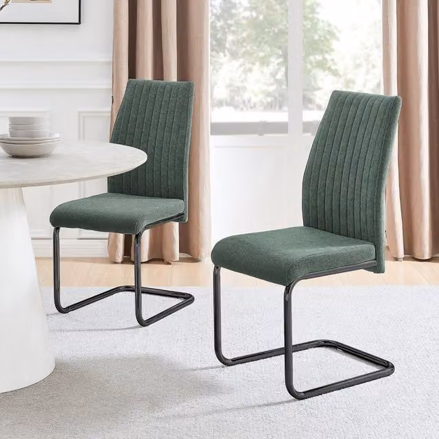 FurnitureboxUK Pack of 2 Lorenzo Green Fabric Dining Chairs with Black Metal Cantilever Legs