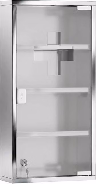 NESTLUNE Stainless Steel Medicine Cabinet in Silver with Glass Doors, W/D/H: 100 x 15 x 15 cm