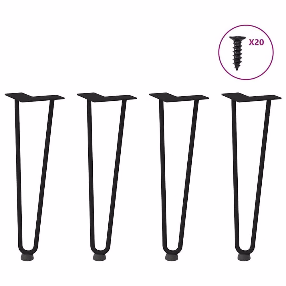 Berkfield Home Black Solid Steel Hairpin Table Legs, 4 Pieces, Height: 42 cm