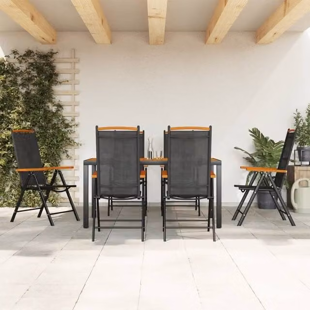 Berkfield Home 7 Piece Modern Garden Dining Set in Black and Brown Aluminium and Textilene