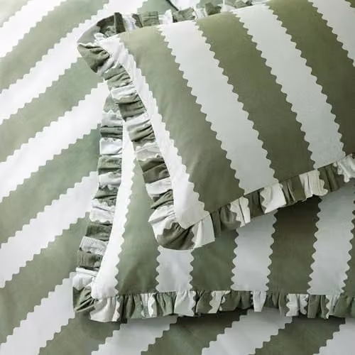 Furn Birdie Stripe Reversible Cotton Pillowcase Pair in Green, W/D/H: 50 x 50 x 50 cm – 1