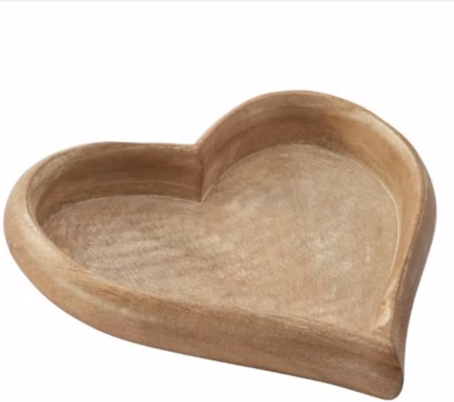 Little Cosy Home Heart Shaped Rustic Wooden Decorative Tray in Brown
