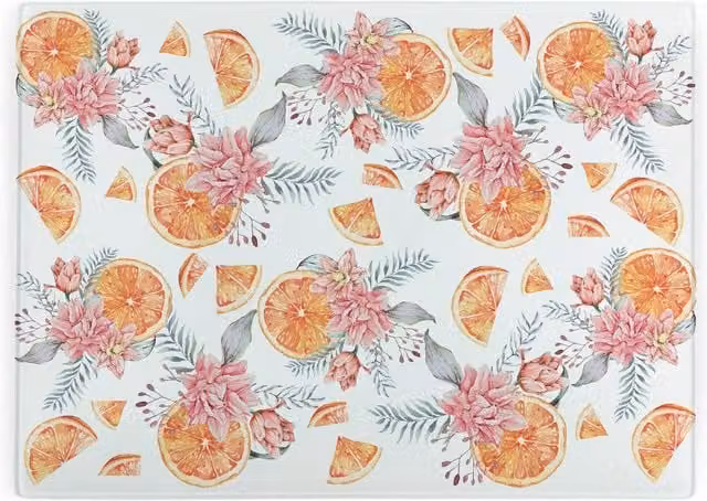 Purely Home Watercolour Tangerines Glass Worktop Protector in Orange and Multicolour