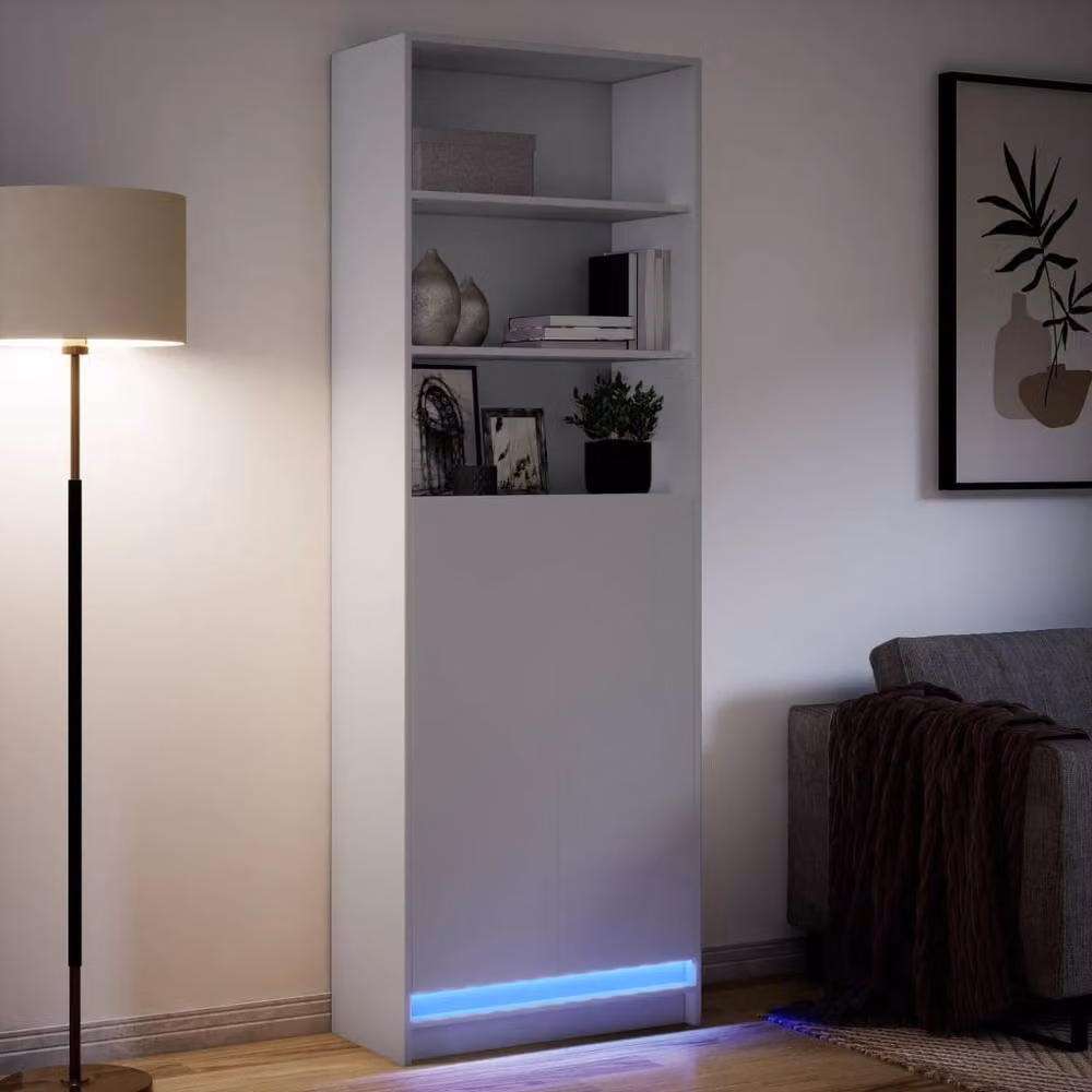 Berkfield Home Modern White Highboard with Integrated LED Lighting, W/D/H: 69 x 32.5 x 200 cm – 2