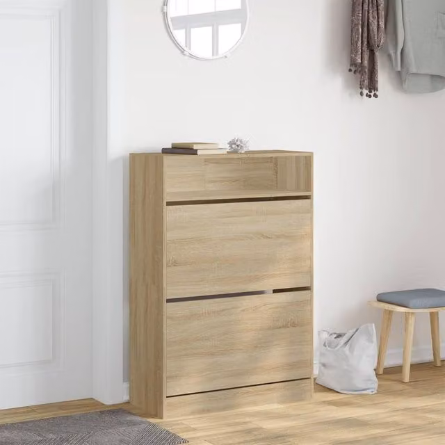 Berkfield Home Sonoma Oak Shoe Cabinet in Light Brown with 2 Tilting Compartments, W: 80 cm, D: 34 cm, H: 116 cm