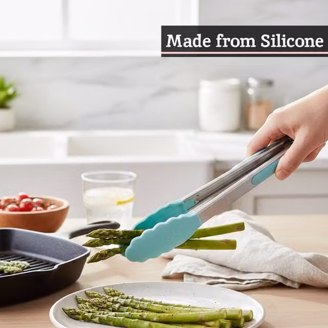 Orsina Green Silicone and Stainless Steel Kitchen Tongs with Hanging Loop