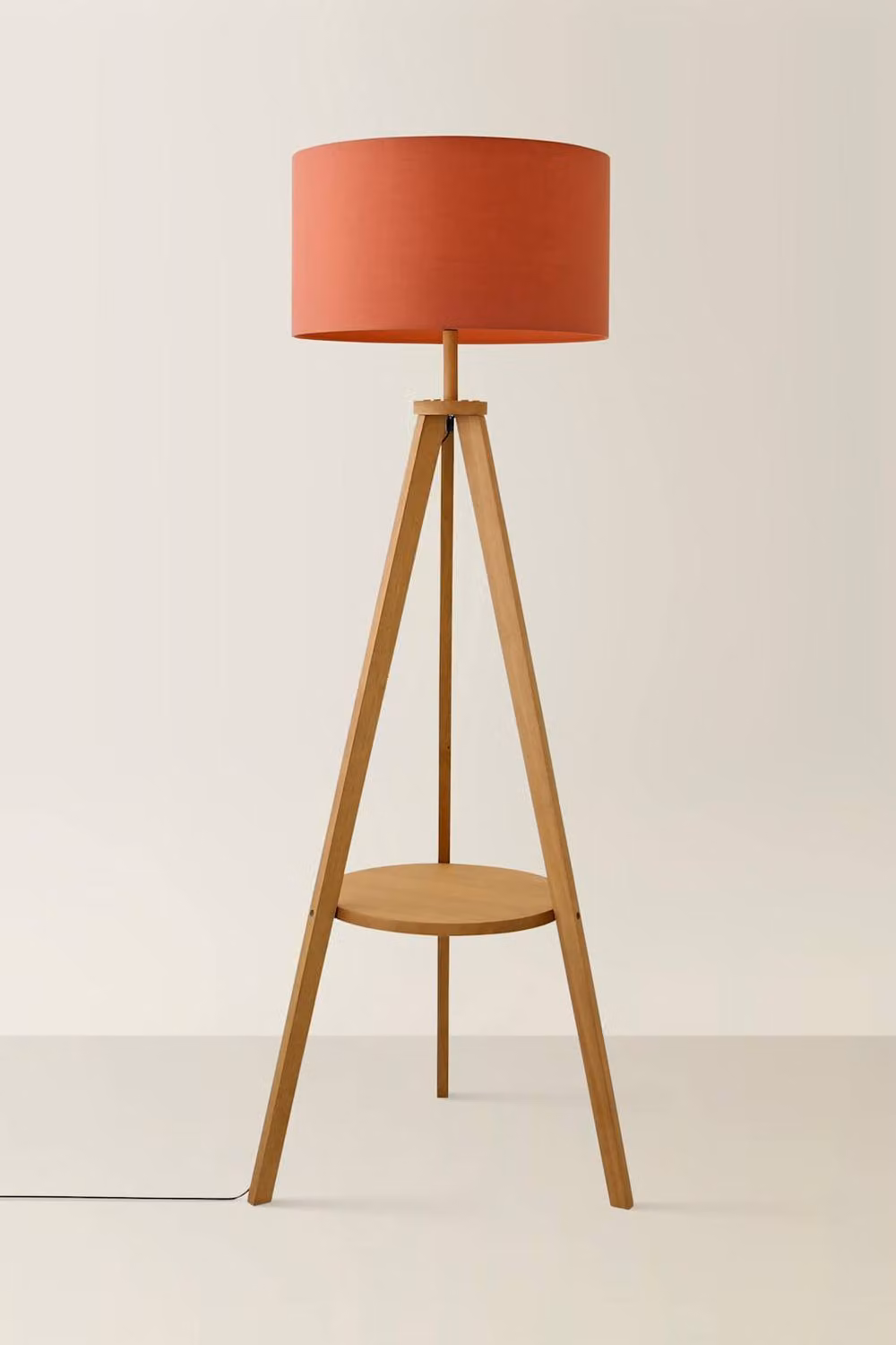 ValueLights Morrigan Vintage Wood Tripod Floor Lamp with Burnt Orange Fabric Drum Shade – 2