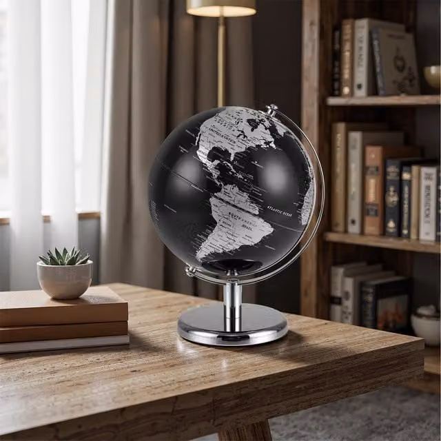 Costway Modern Round Tabletop Rotating Earth Globe in Silver and Black Metal