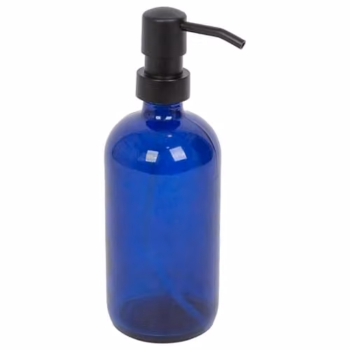 Harbour Housewares Blue Glass Soap Dispenser 500ml - Refillable Hand Wash or Lotion Bottle with Black Pump – 1
