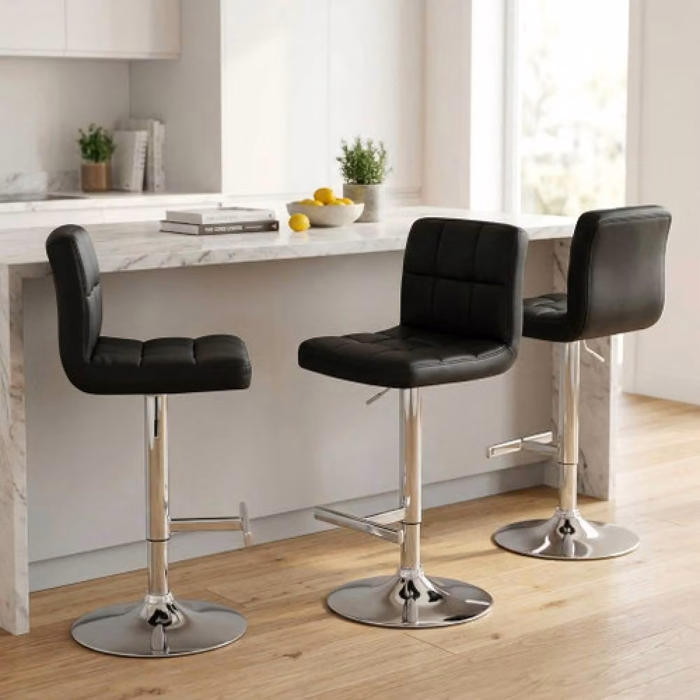 netfurniture Cuborn Black Bar Stool with Padded Seat and Height Adjustable Metal Frame – 2
