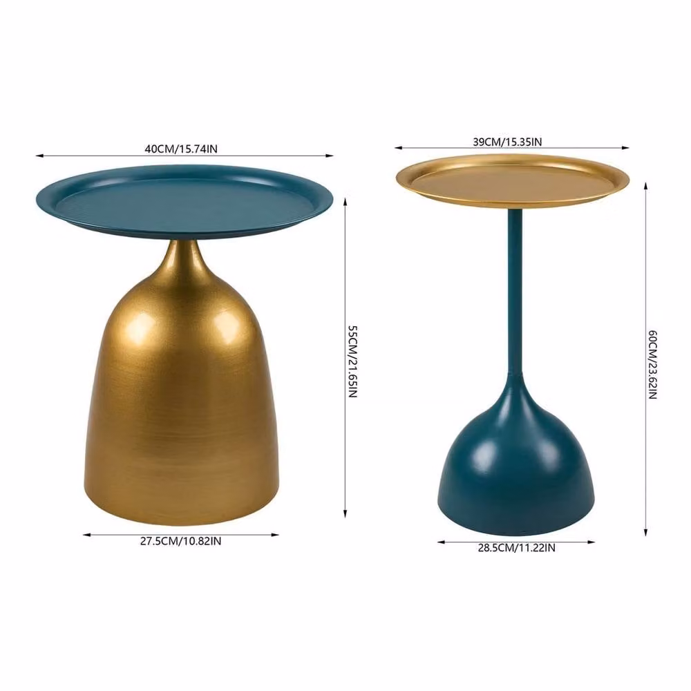 KORVIXA 2-Piece Set Round Matt Metal Nested Side Tables in Multicolour – 2