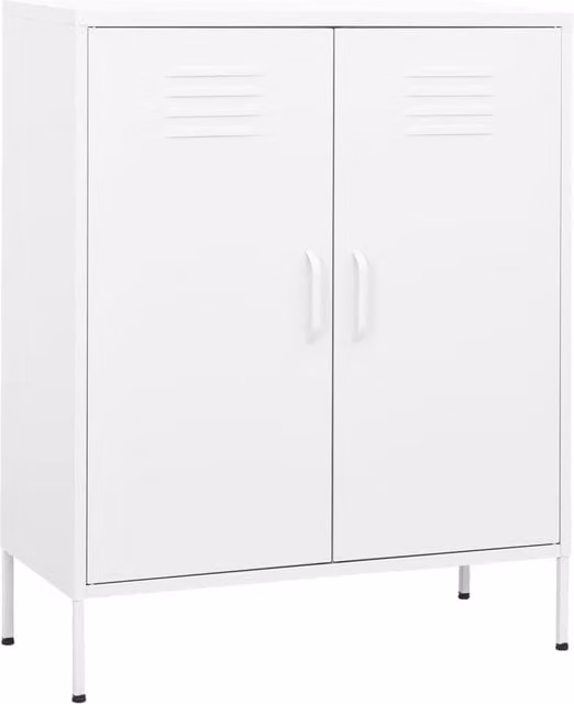 Berkfield Home White Steel Storage Cabinet with Hinged Doors, W/D/H: 80 x 35 x 101.5 cm