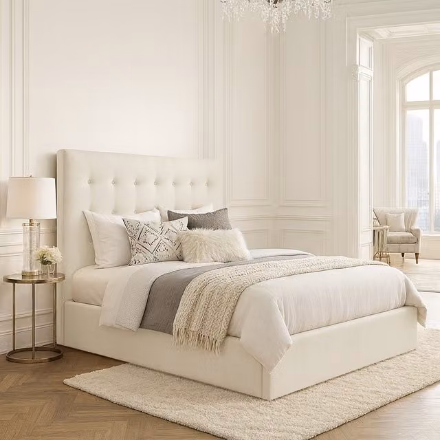 Desire Deco Serena Upholstered Velvet Bed Frame in Yellow and White, W/D/H: 90 x 190 cm