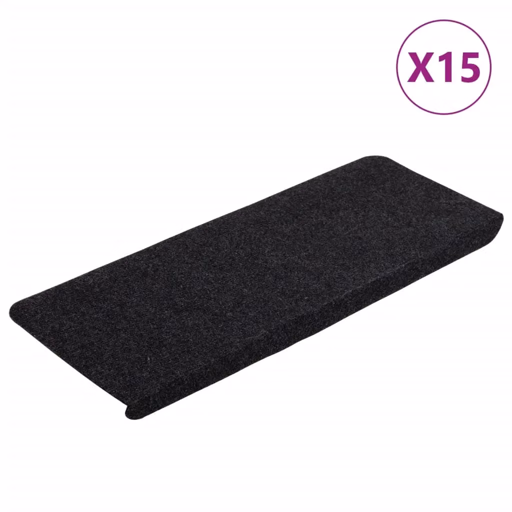 Berkfield Home Self-adhesive Non-slip Stair Mats, 15 Pieces, Black, W: 65 cm, D: 24.5 cm, H: 3.5 cm – 2