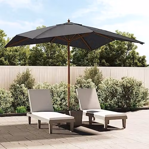vidaXL Garden Parasol with Wooden Pole in Anthracite, W/D/H: 300 x 300 x 273 cm – 2