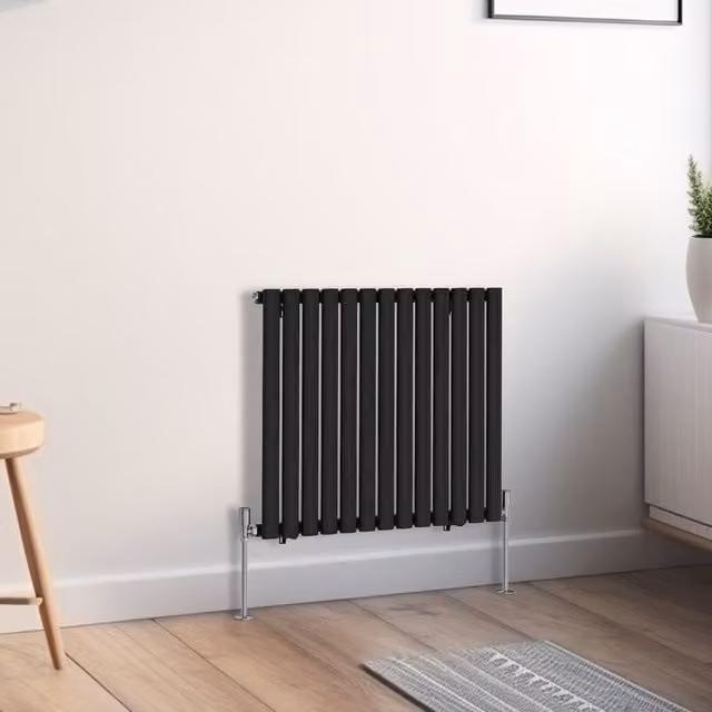 Right Radiators Oval Single Panel Horizontal Radiator in Black, Height: 76.7 cm