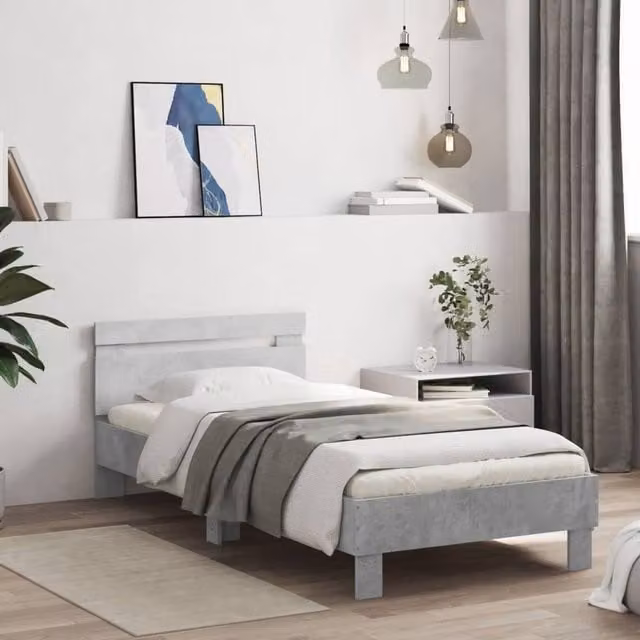 Berkfield Home Small Single Bed Frame with Headboard in Concrete Grey, W/D/H: 75 x 190 cm