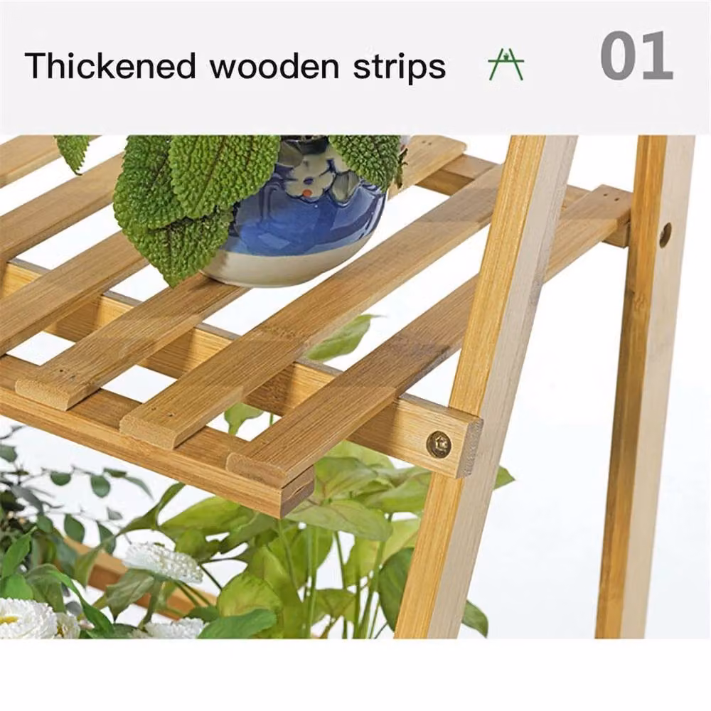 Kelvenix 3 Tier Folding Plant Stand Ladder Shelf in Brown – 2