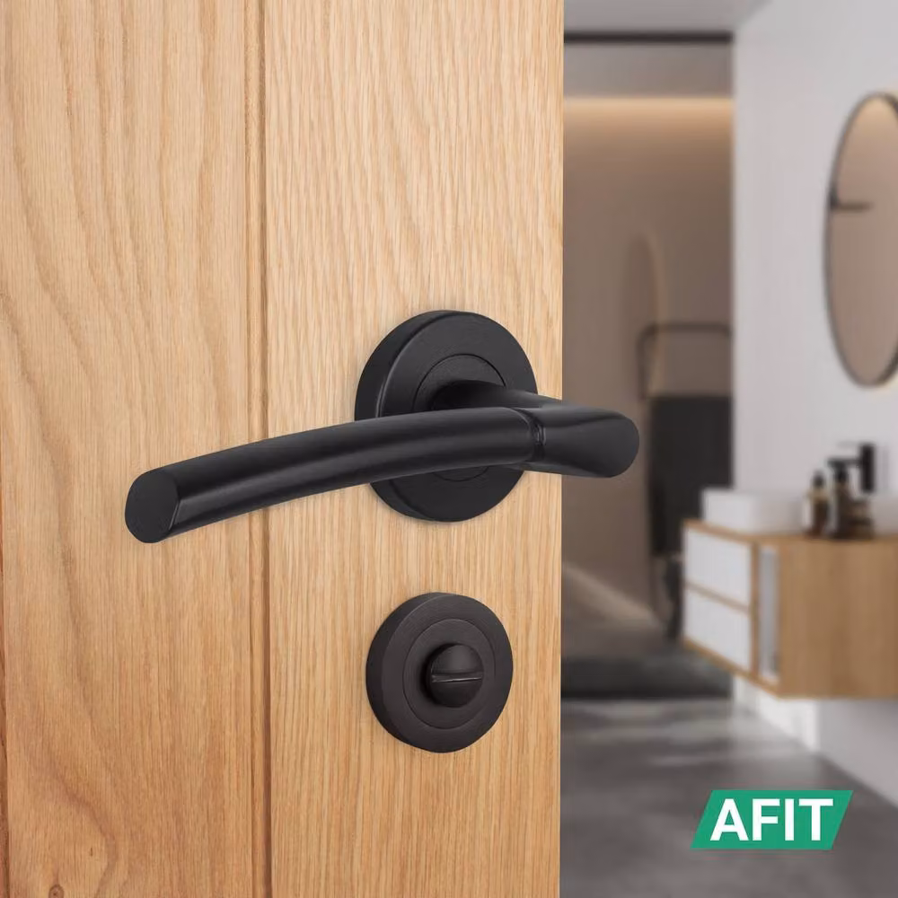 AFIT Matt Black Round Rose Bathroom Door Handle Set with WC Lock, W/D/H: 150 x 150 x 15 mm – 5