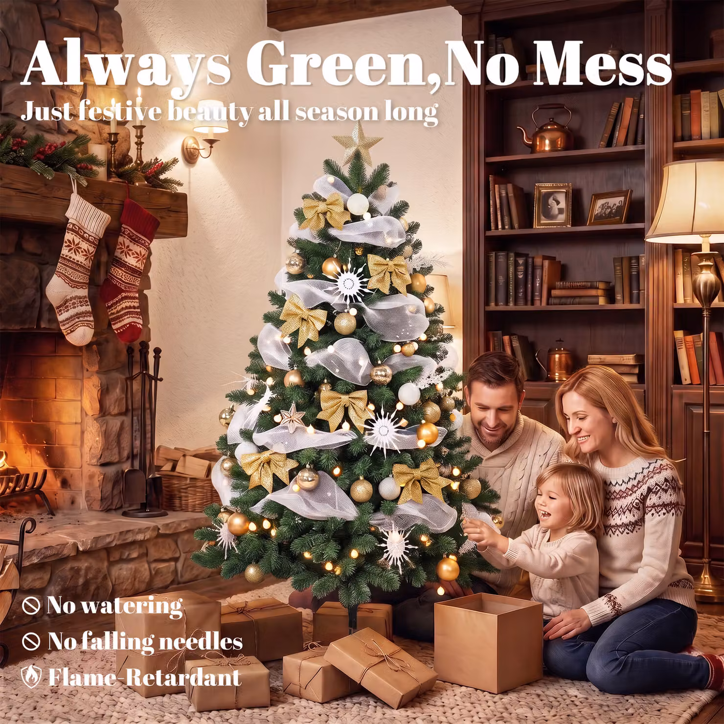 HOMCOM 5ft Pre-Lit Green Artificial Christmas Tree with 150 Warm White LED Lights and 8 Lighting Modes – 4