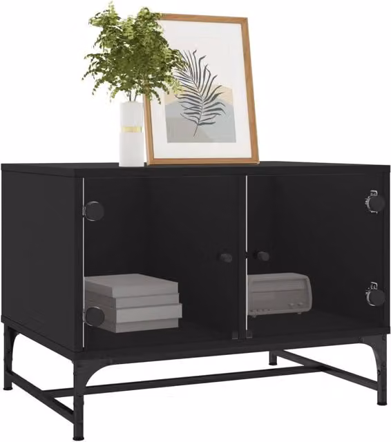 Berkfield Home Modern Coffee Table with Glass Doors in Black, W: 68.5 cm, D: 50 cm, H: 50 cm