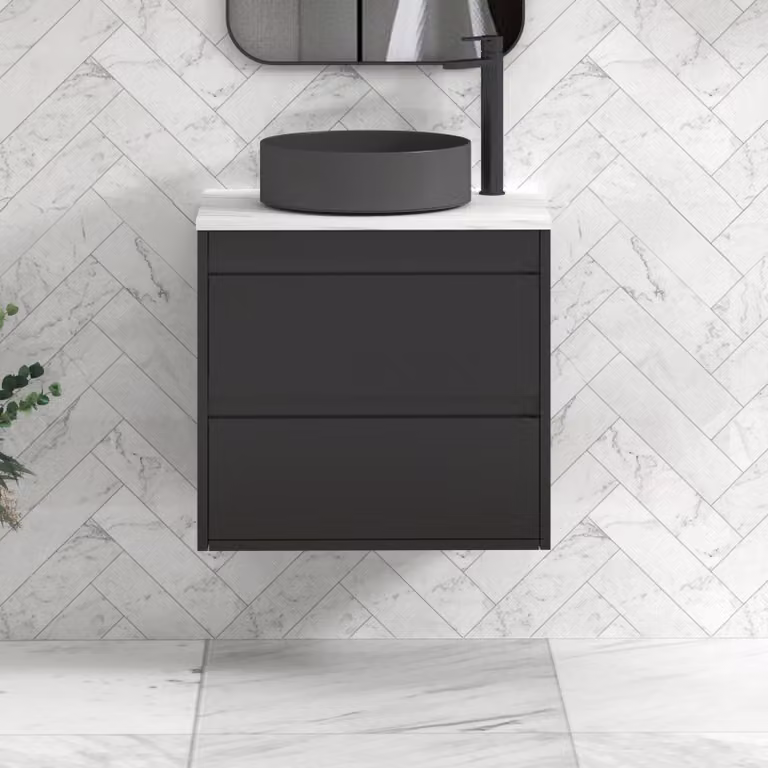 Royal Bathrooms Orion 800mm Matt Obsidian Black Wall Hung Vanity Unit with 2 Drawers and Art Round Basin