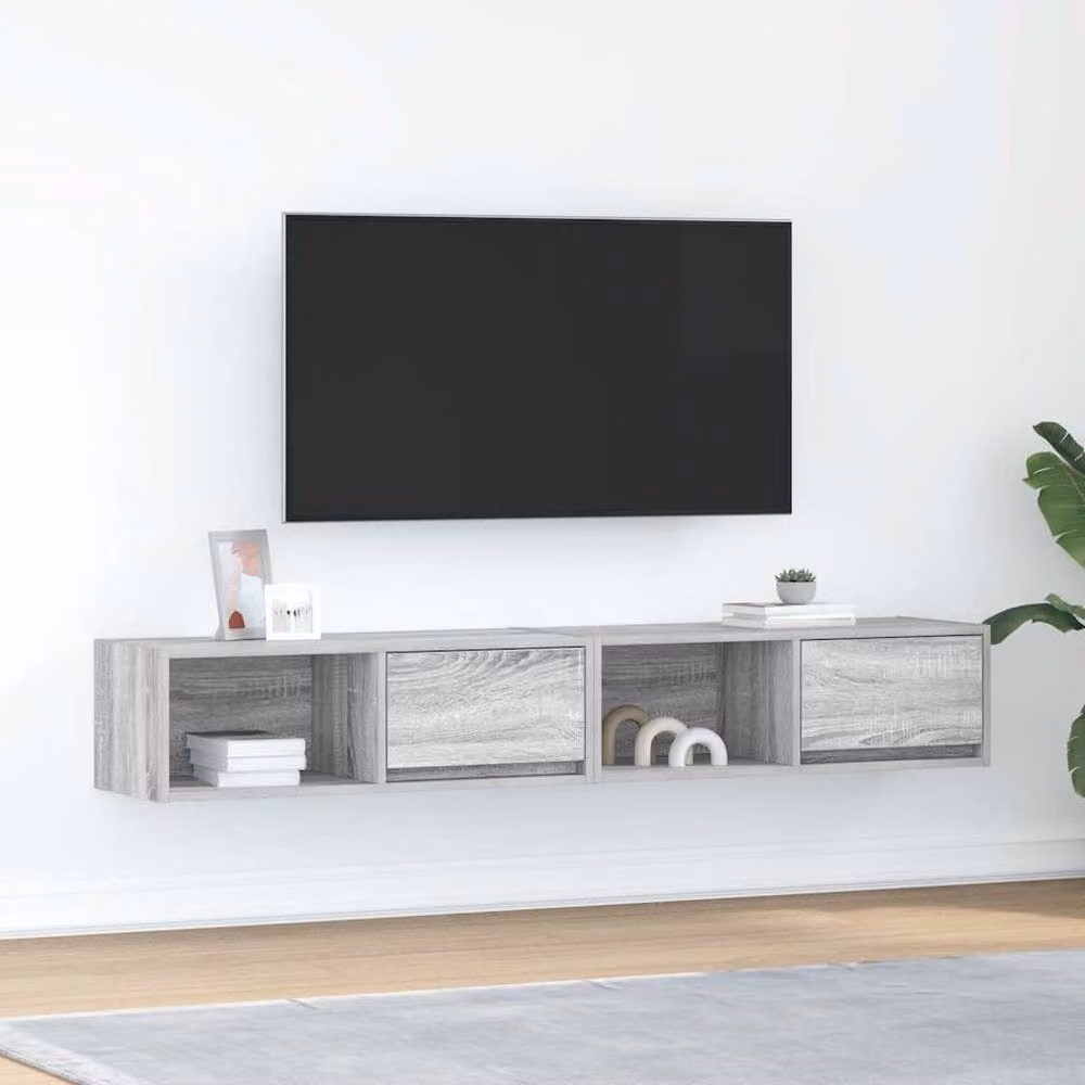 Berkfield Home Set of 2 Modern Grey Sonoma TV Cabinets in Engineered Wood, W: 80 cm, D: 31 cm, H: 25.5 cm – 2