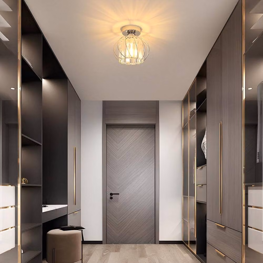 Goeco Modern Crystal Semi-Flush Ceiling Light in Silver with E27 Fitting – 2