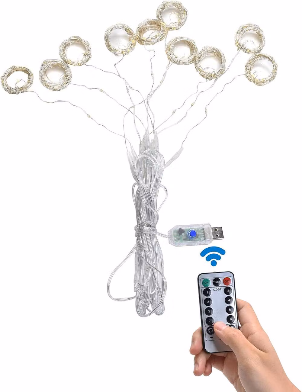 Garwarm White LED Curtain Fairy Lights with 300 LEDs, Remote Control, Timer and Dimmable Settings, W/H: 3 x 3 m – 6