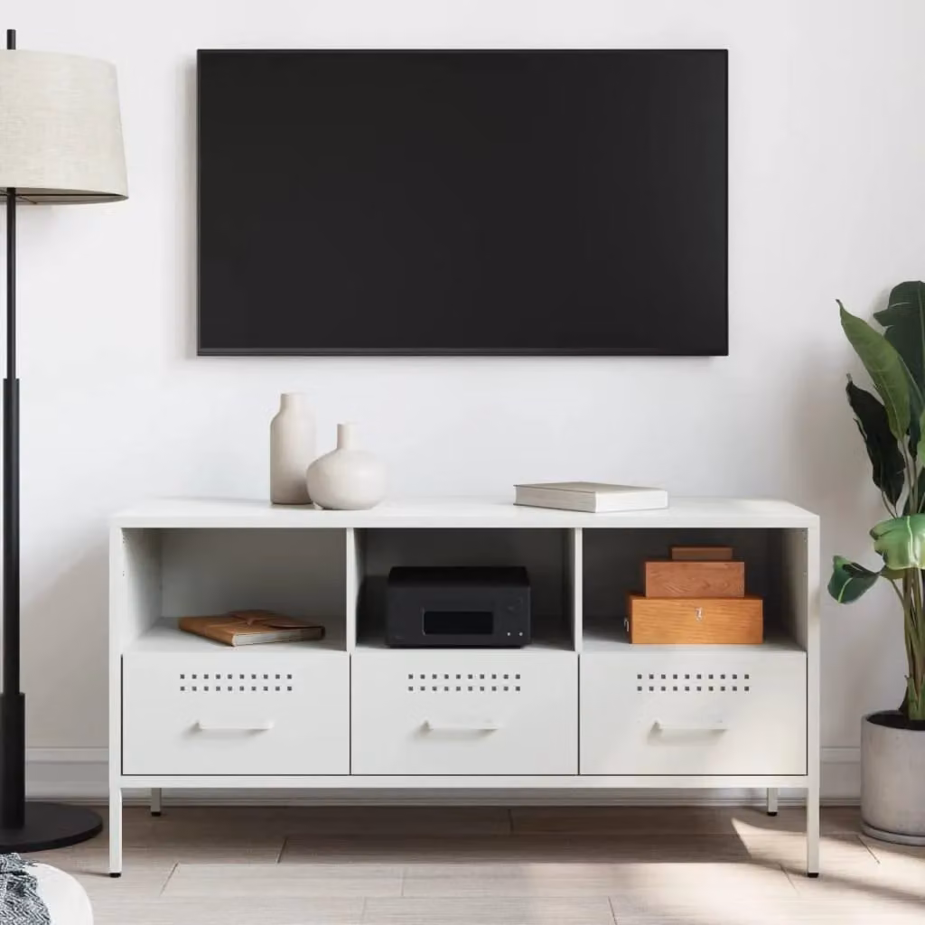 Berkfield Home Industrial White Metal TV Cabinet, W: 100.5 cm, D: 39 cm, H: 50.5 cm – 3