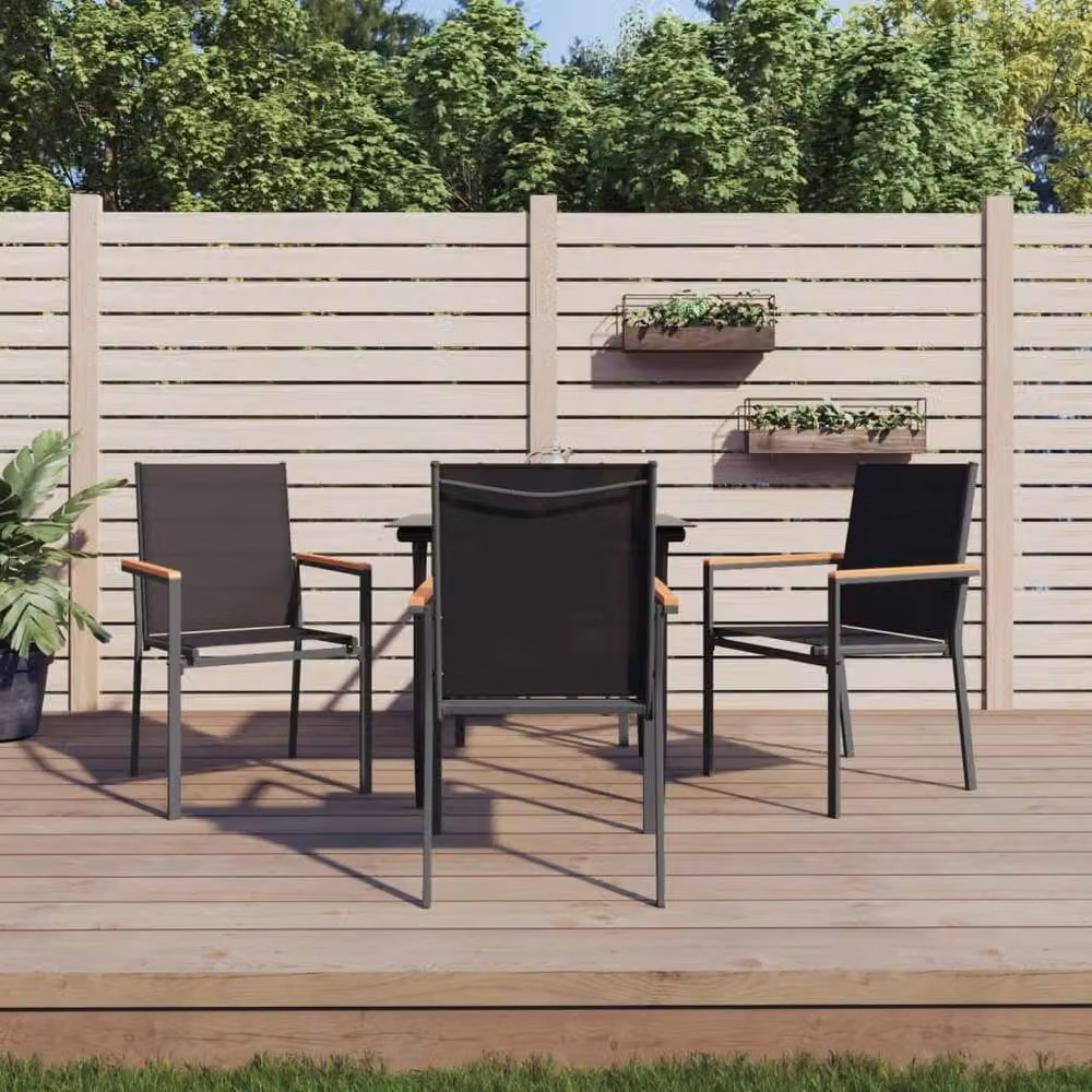 Berkfield Home Beautiful 5 Piece Garden Dining Set in Black Textilene and Steel – 2