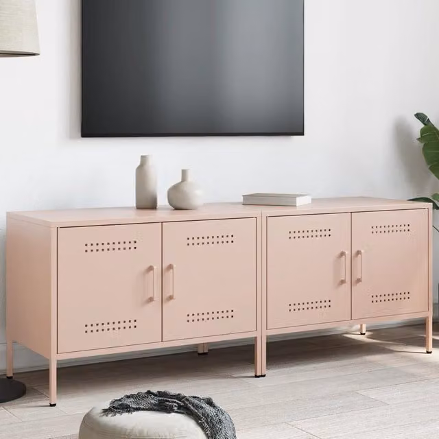 Berkfield Home Set of 2 Pink Metal Industrial TV Cabinets, W: 68 cm, D: 39 cm, H: 50.5 cm