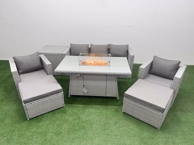 Fimous 7 Seat PE Wicker Rattan Lounge Sofa Set for your Garden in Light Grey