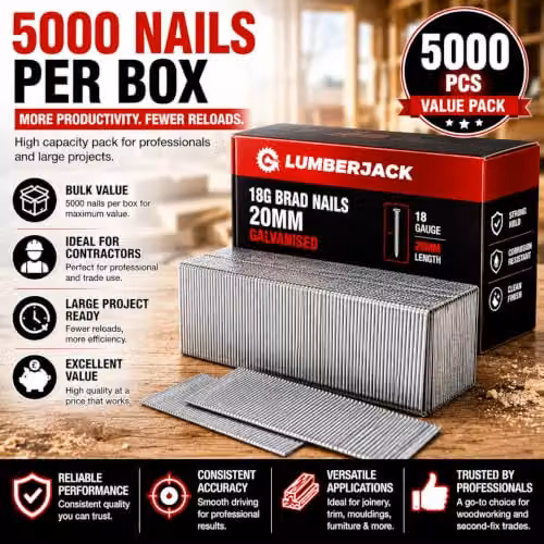 Lumberjack 5000pc 18 Gauge Galvanised Brad Nails, 20mm, Silver – 8
