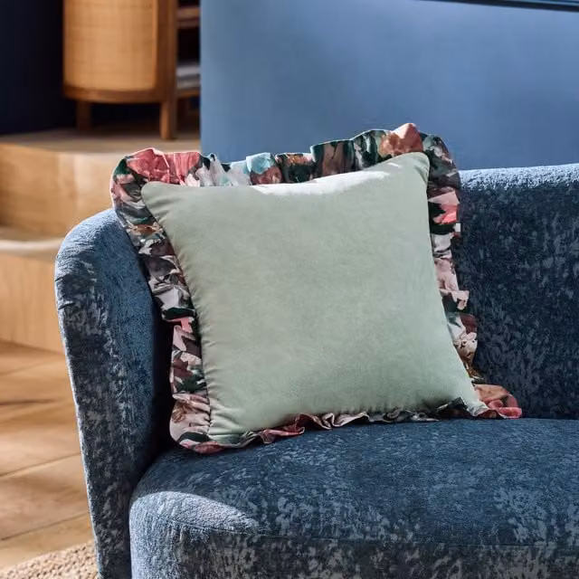 Clarke & Clarke Tahiti Floral Square Polyester Filled Cushion, Duck Egg Blue/Green, 43 x 43 cm