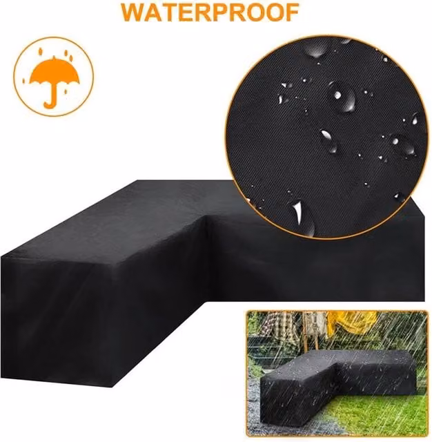 Hinsinc Waterproof Black Cover for L-Shape Rattan Corner Sofa, W/D/H: 300 x 300 x 98 cm – 1