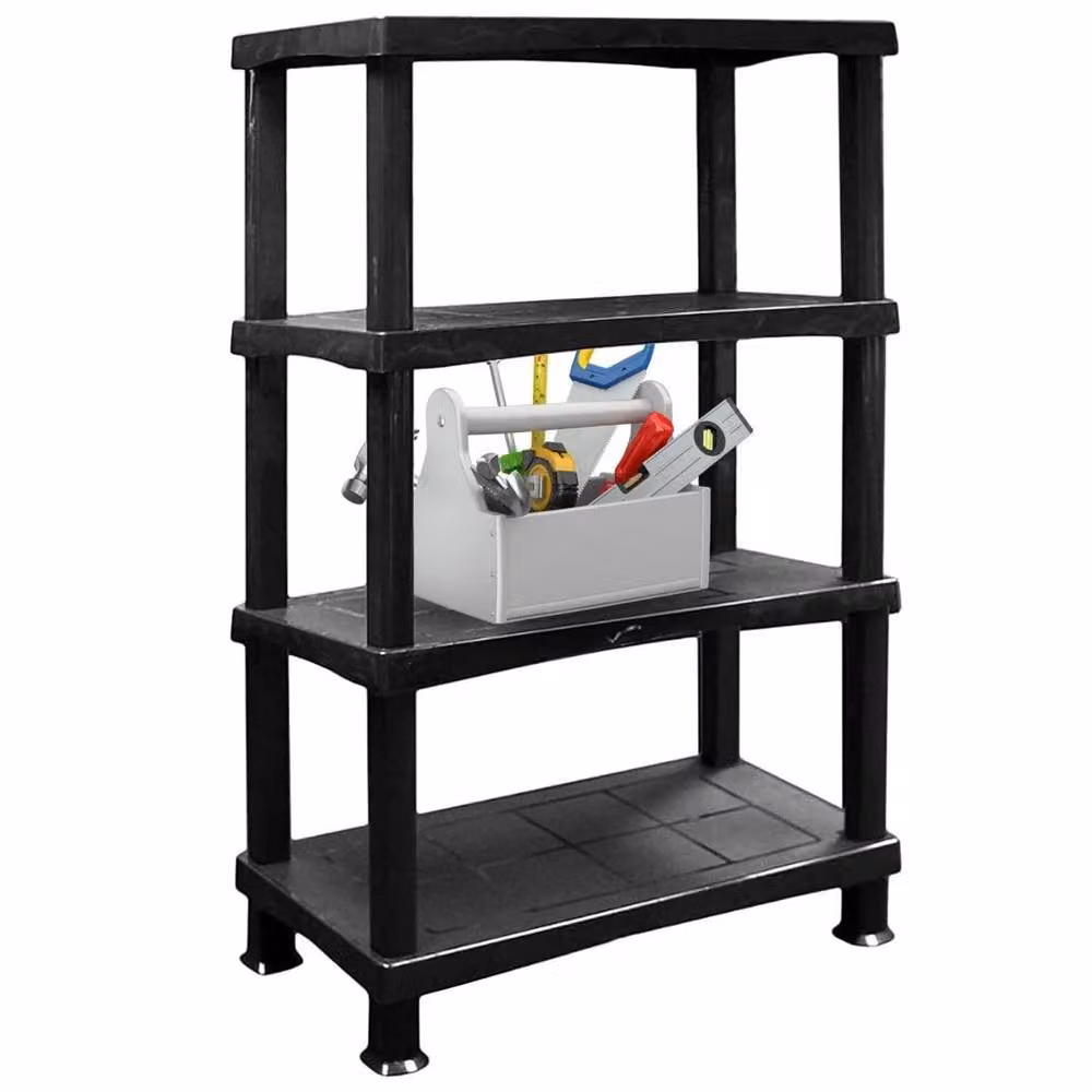 FORGEVIO 4-Tier Plastic Shelving Unit in Black, W/D/H: 50 x 50 x 50 cm – 2