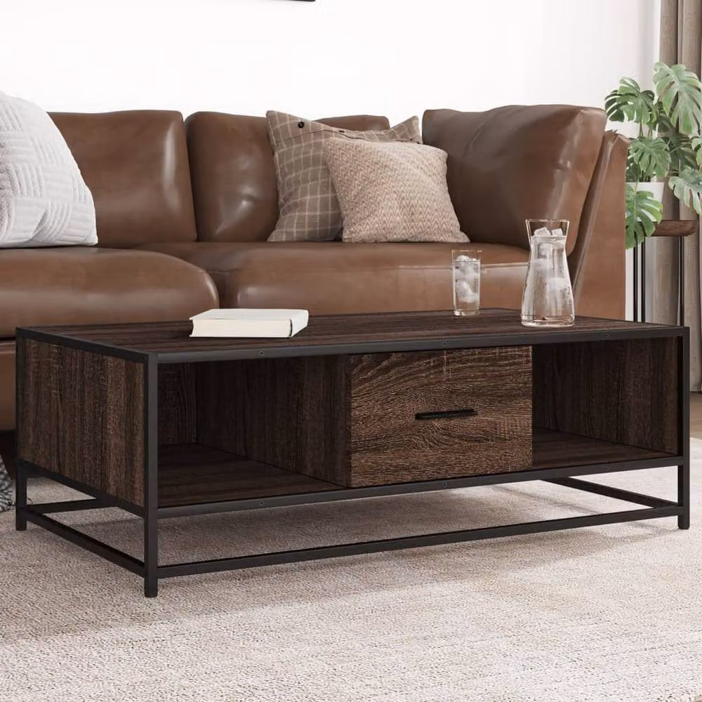 Berkfield Home Brown Oak Coffee Table with Metal Sled Base, W/D/H: 100 x 57 x 35 cm – 2