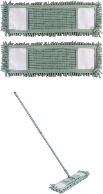 JVL Extendable Chenille Mop with 2 Microfibre Replacement Heads in Green – 1