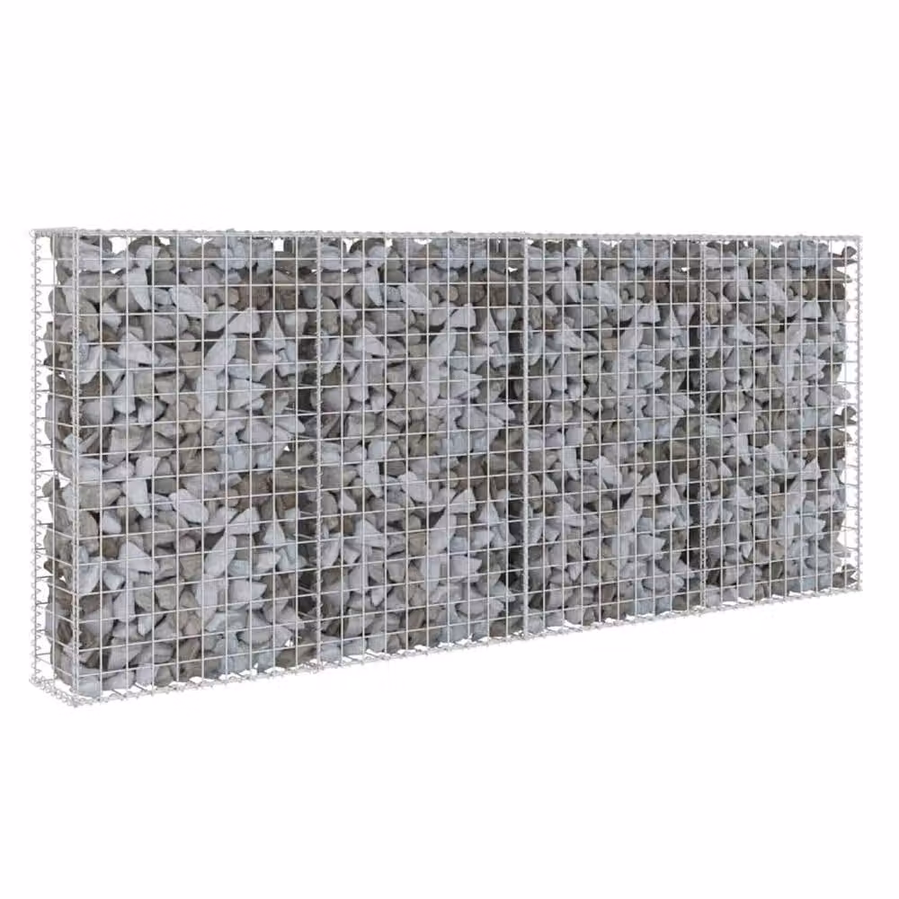 Berkfield Home Galvanised Steel Gabion Fence with Covers in Silver, W: 200 cm, D: 20 cm, H: 85 cm – 2