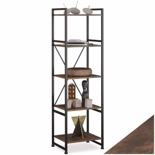 tectake Industrial Bookcase with 5 Adjustable Shelves and Steel Frame, Brown, W/D/H: 47.5 x 34.5 x 151.5 cm – 1