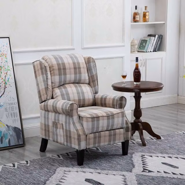 Westwood Vintage Fabric Recliner Armchair in Beige Check