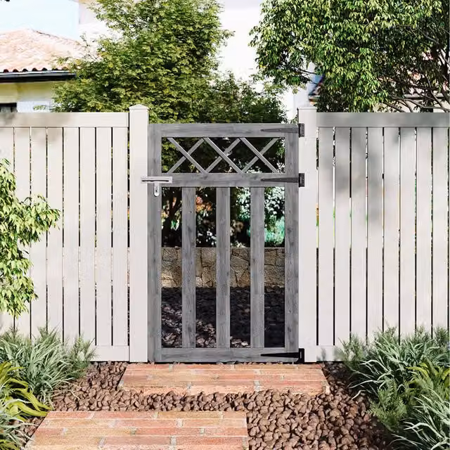 Komore Grey Wooden Outdoor Cross Top Garden Fence Gate W/H: 76 x 120 cm