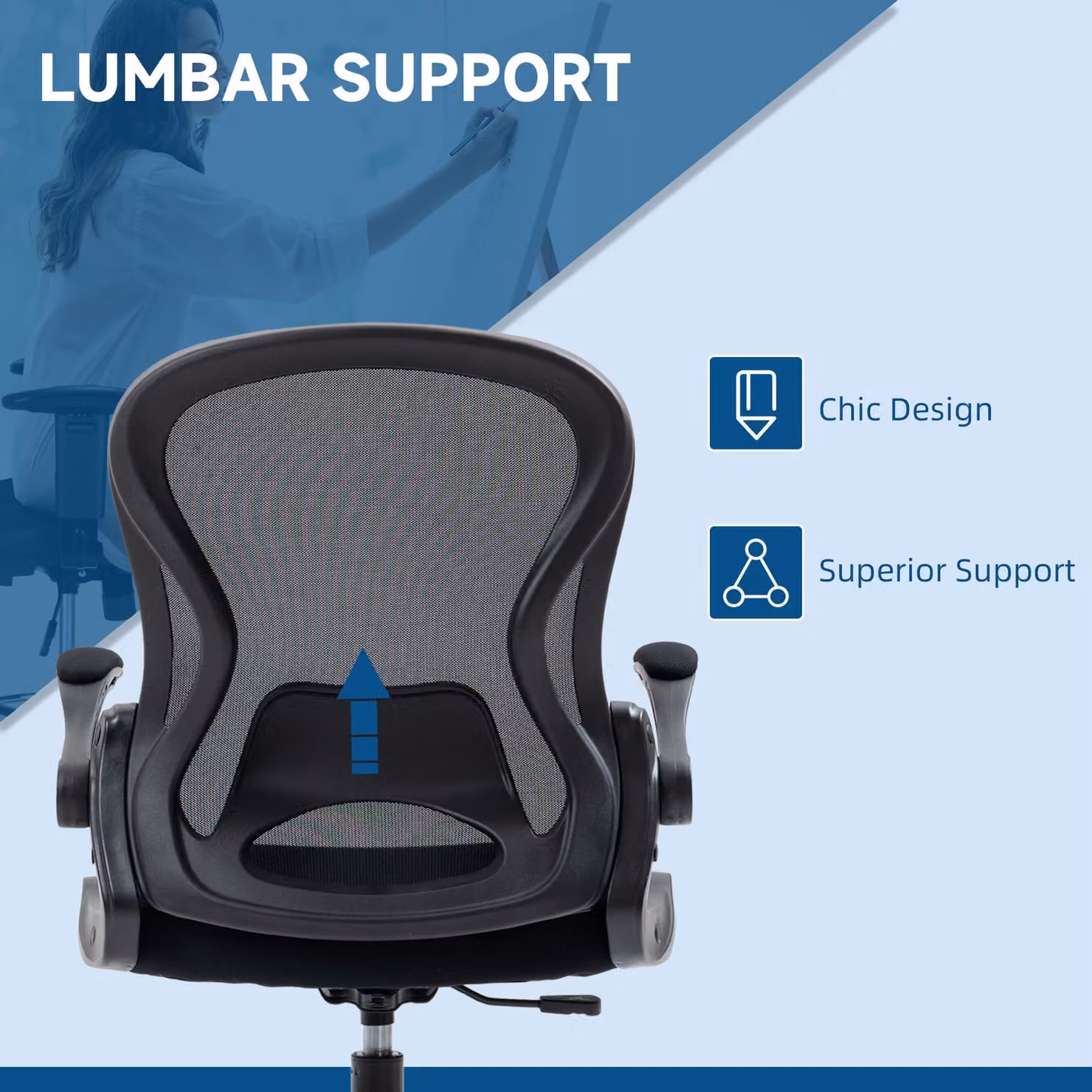 Vinsetto Black Drafting Chair with Mesh Back, Armrests and Foot Ring – 5
