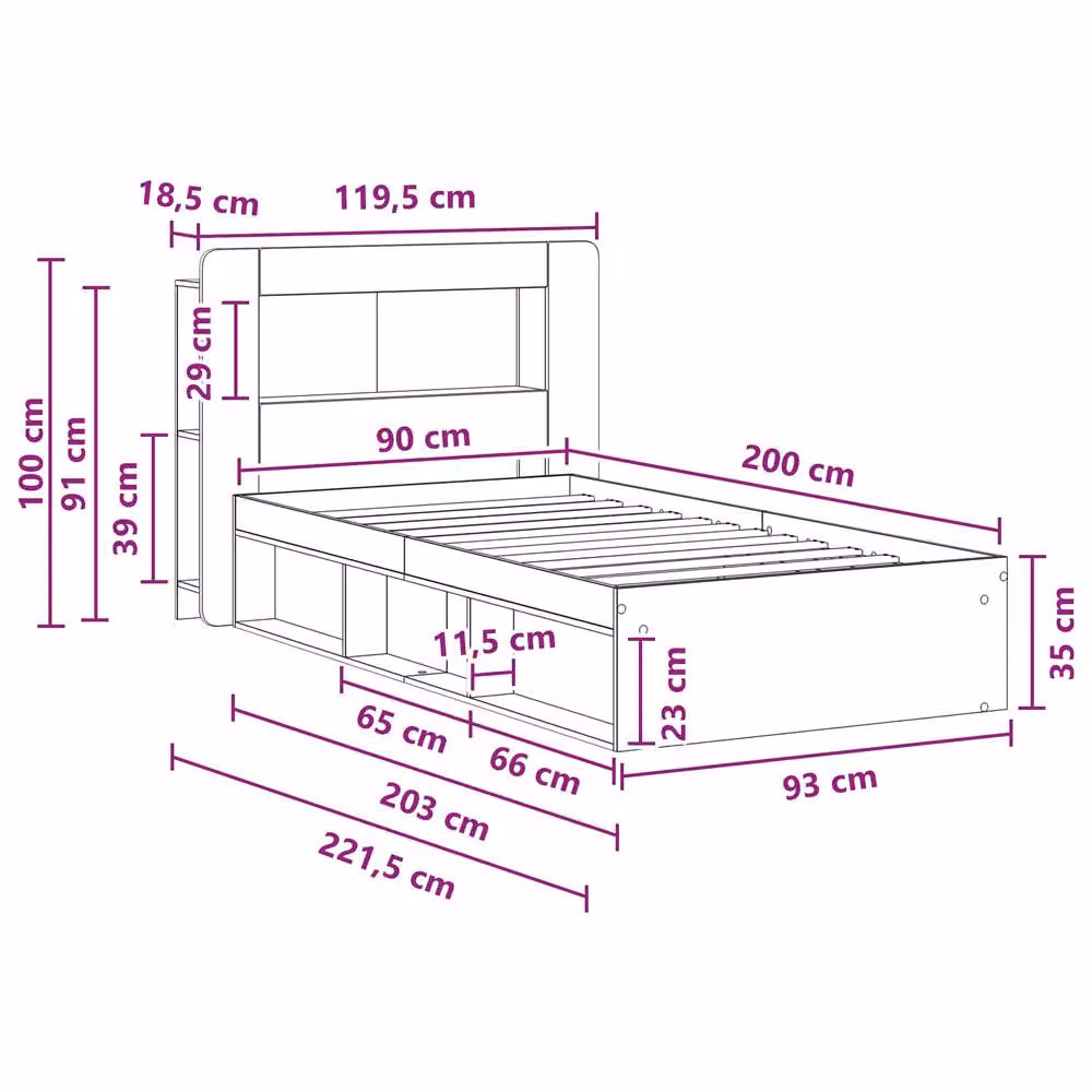 Berkfield Home Modern Bed Frame with Storage Drawers in Black, Engineered Wood, W/D/H: 90 x 200 cm – 5