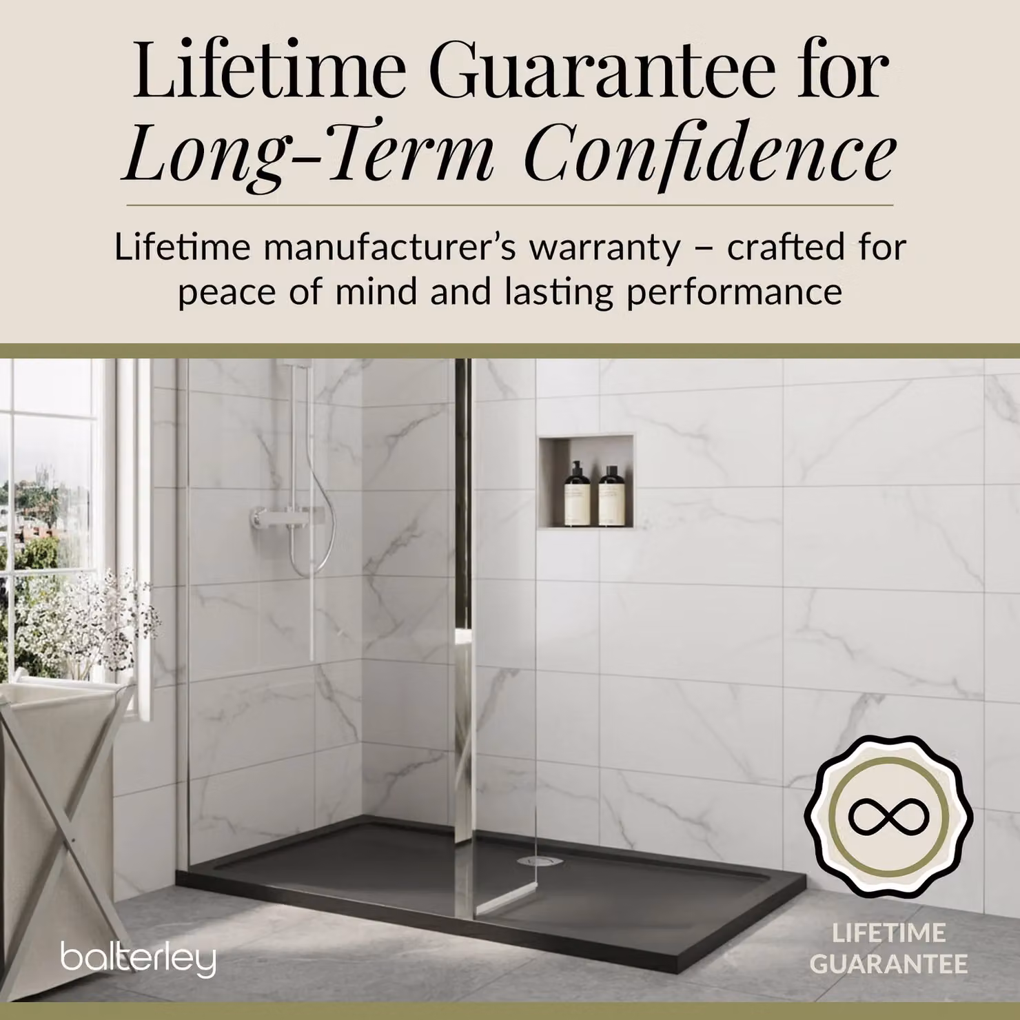 Balterley 8mm Glass Walk-in Wetroom Screen and Return with Grey Tray, Silver and Chrome, W: 140 cm, D: 80 cm – 5