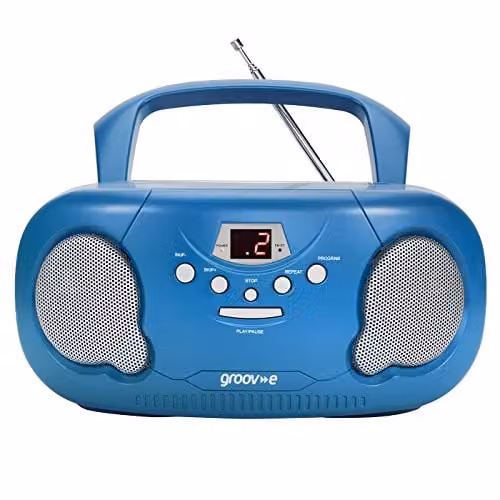 Groov-e Original Boombox Portable CD Player with Bluetooth and Radio in Blue – 1