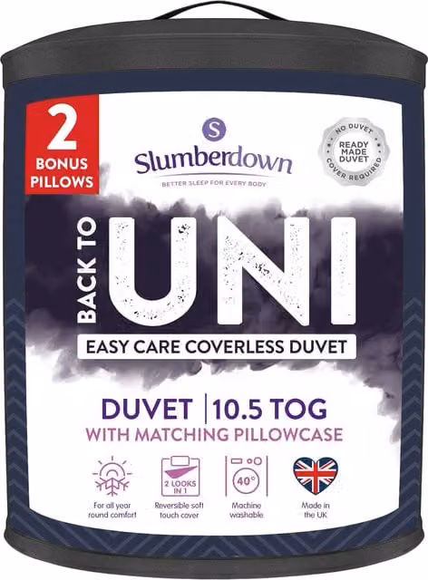 Slumberdown Back to Uni Single Bed Set with 10.5 Tog Coverless Duvet, 2 Pillows and Matching Pillowcase in Navy Blue Herringbone – 7