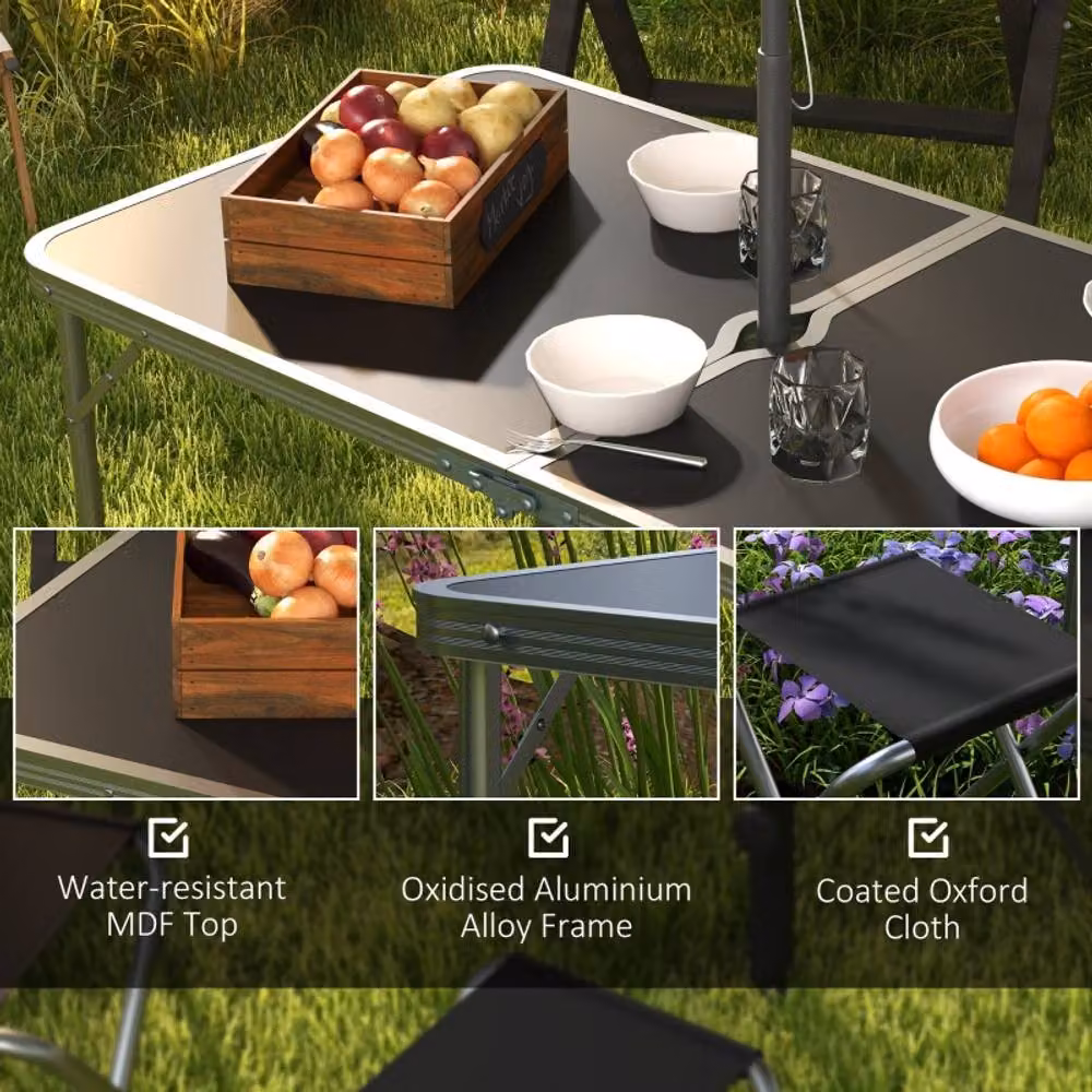 STILVORA Picnic Table Set with Foldable Metal Structure in Matt Black – 5