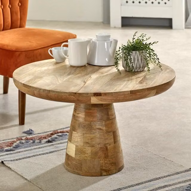 IH Design Bratton Mango Wood Round Coffee Table in Brown, W/D/H: 80 x 80 x 45 cm
